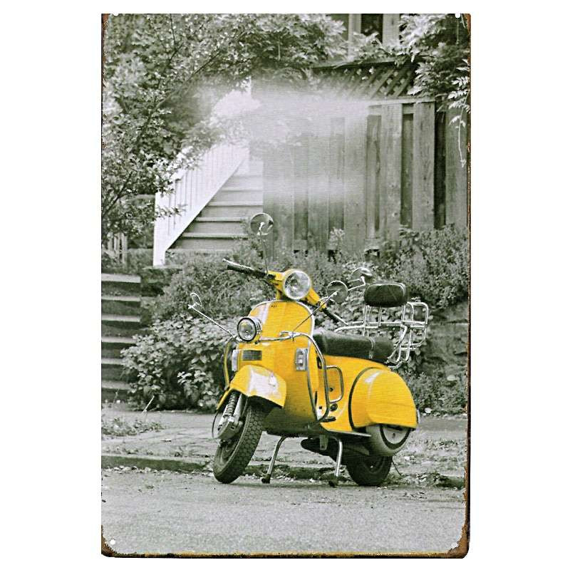 Plaque Rétro Scooter Jaune