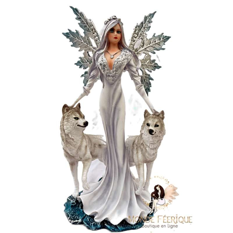Statuette Fée Mimi 2 Loups Blancs