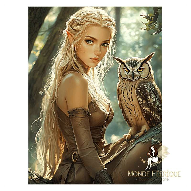 Plaque Fantasy – Elfe Blonde et Chouette