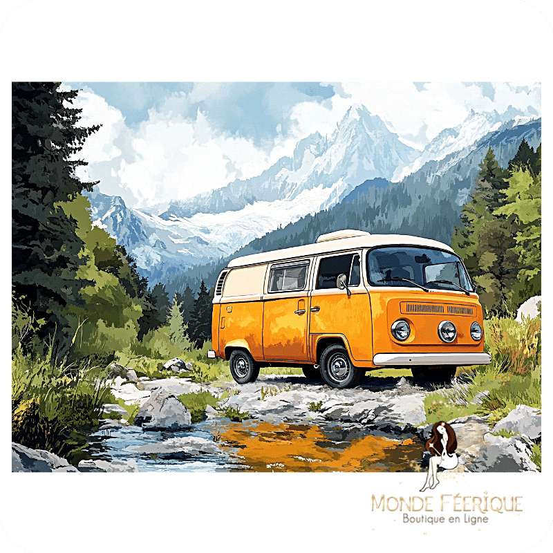 Plaque métal van Volkswagen combi orange – Ambiance vintage et nature
