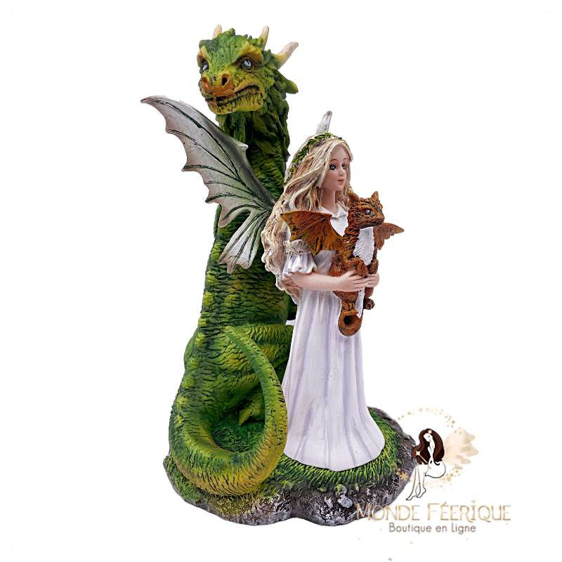 Statuette Fée et 2 dragons