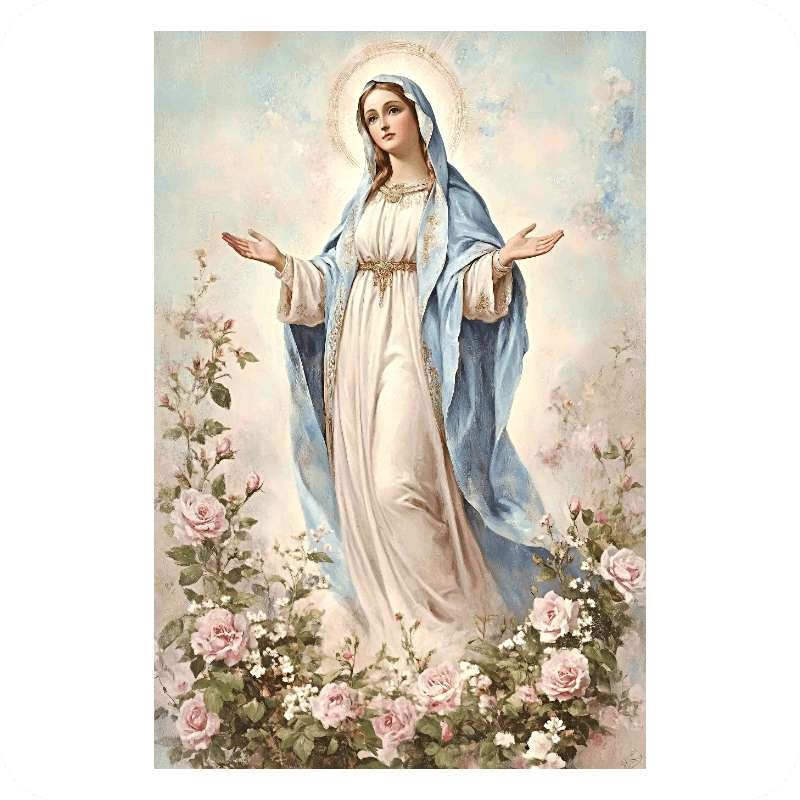 Icône Chrétienne Vierge Marie - Vitrail Art Mural - Hauteur 60 Cm - Les Vitraux De L'Histoire
