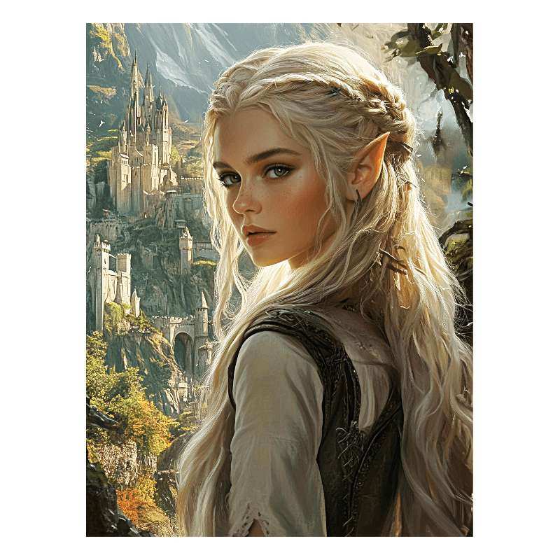 Plaque Elfe blonde et château fantastique