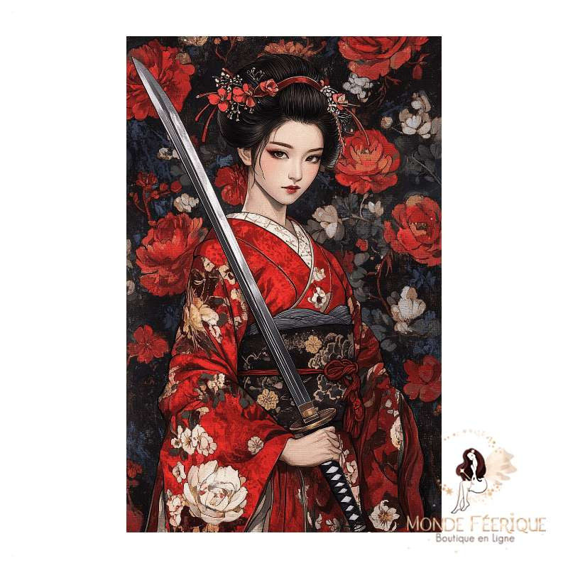Plaque Métal – Guerrière Japonaise au Katana