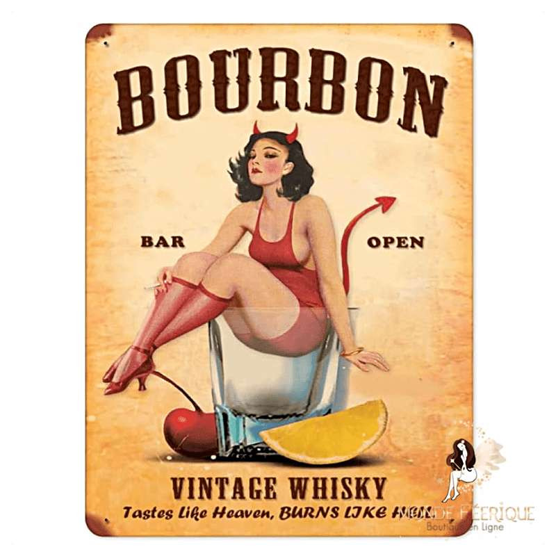 Plaque Pin-Up Vintage Whisky – Style Rétro Bar Bourbon