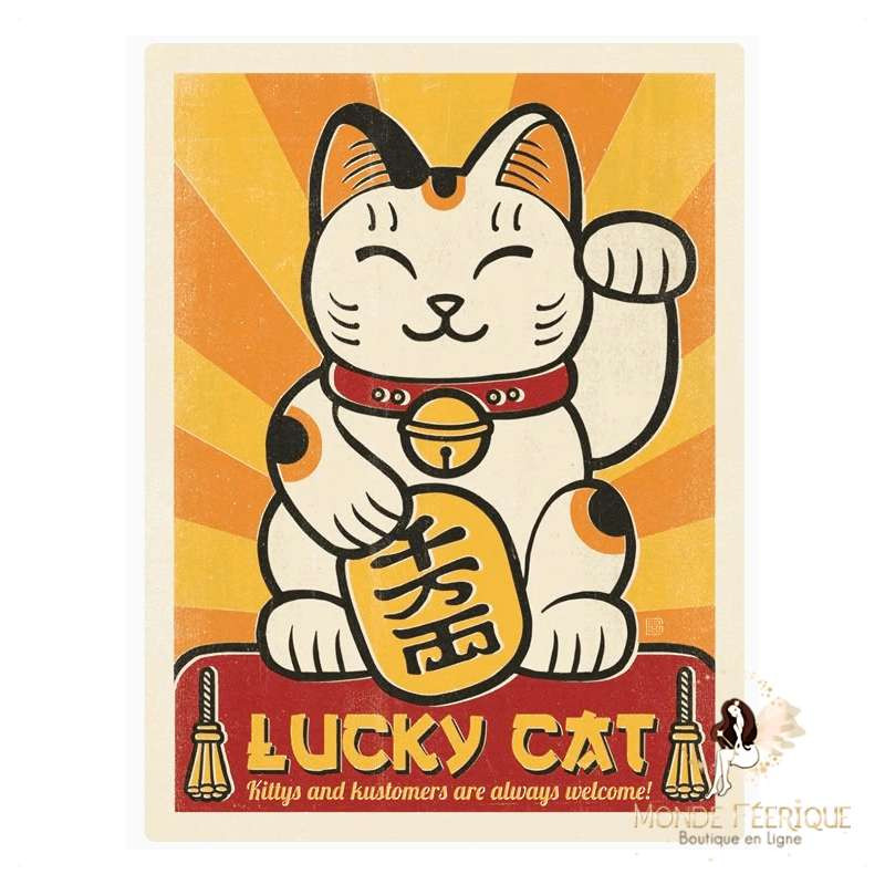 Plaque métal Lucky Cat – chat japonais porte-bonheur