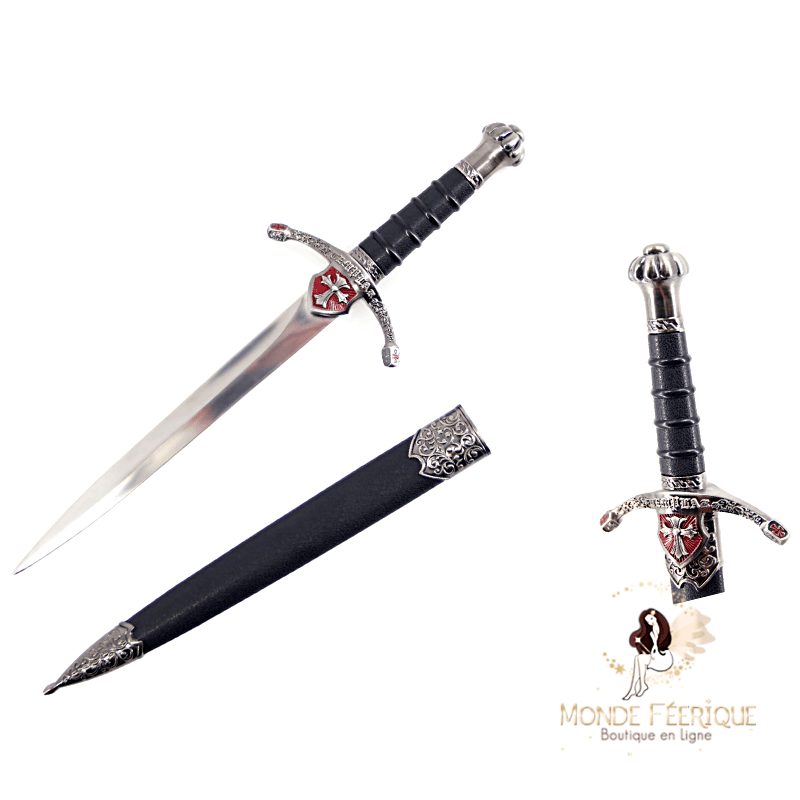 Dague Templier décorative – Croix rouge & fourreau inclus