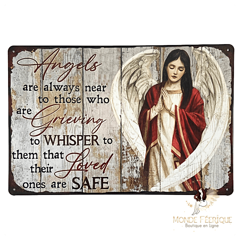 Plaque décorative avec ange protecteur et texte apaisant pour les proches disparus
