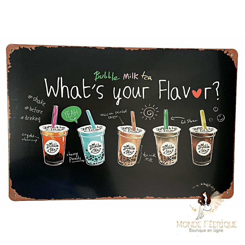 Plaque métal Bubble Tea – Déco murale colorée – What’s your Flavor