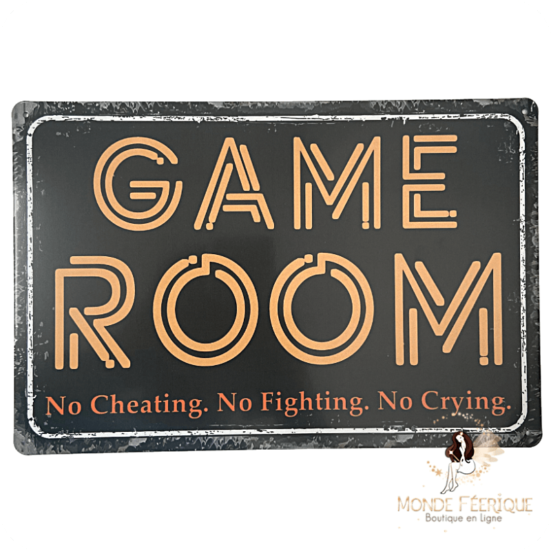 Plaque métal “Game Room” – Déco rétro pour salle de jeux, gamers