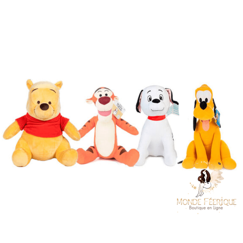 Lot 4 peluches Disney 24 cm avec son – Winnie, Tigrou, Dalmatien, Pluto