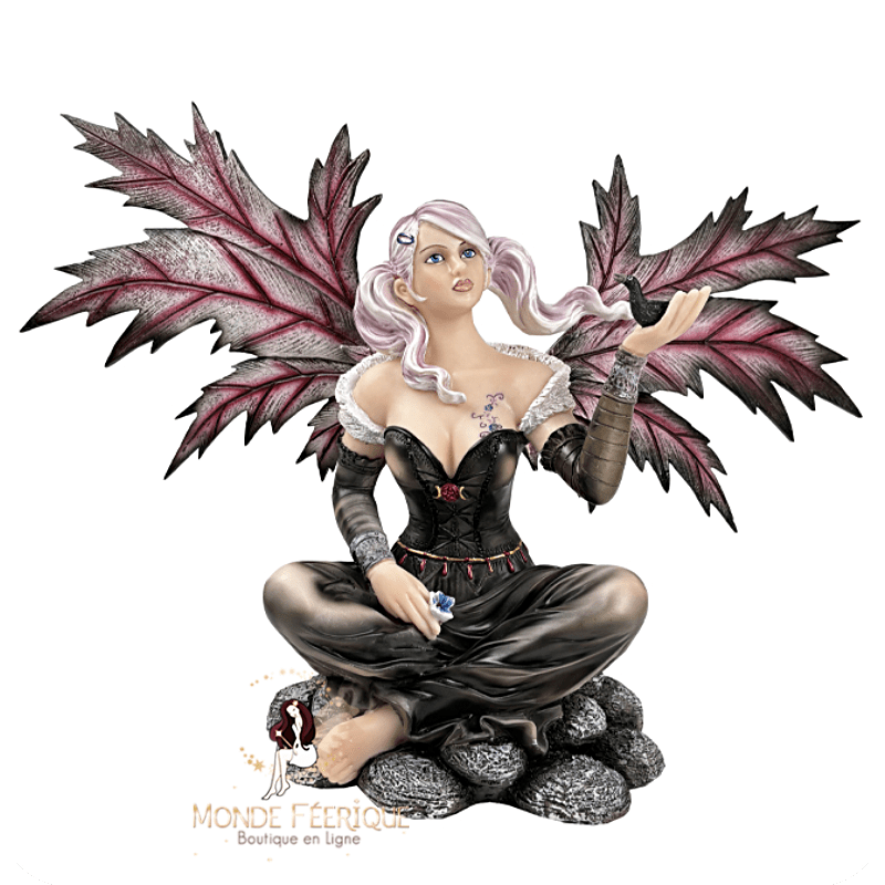 Statue de Fée assise ailes rouges – Figurine fantasy élégante