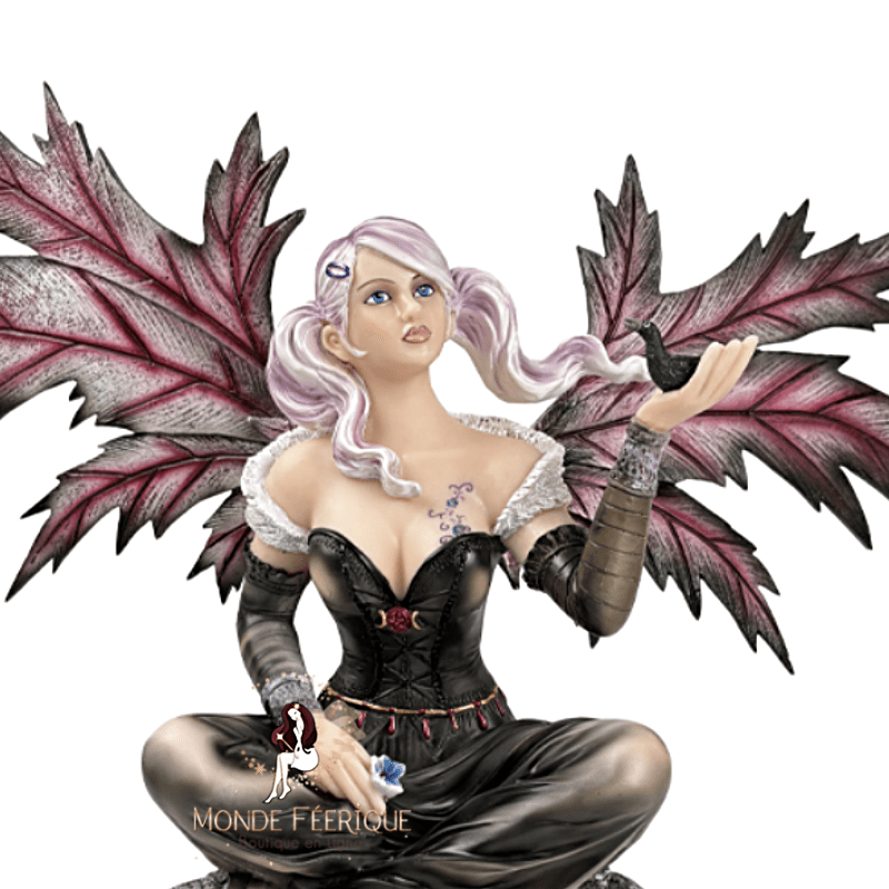 Statue de Fée assise ailes rouges – Figurine fantasy élégante