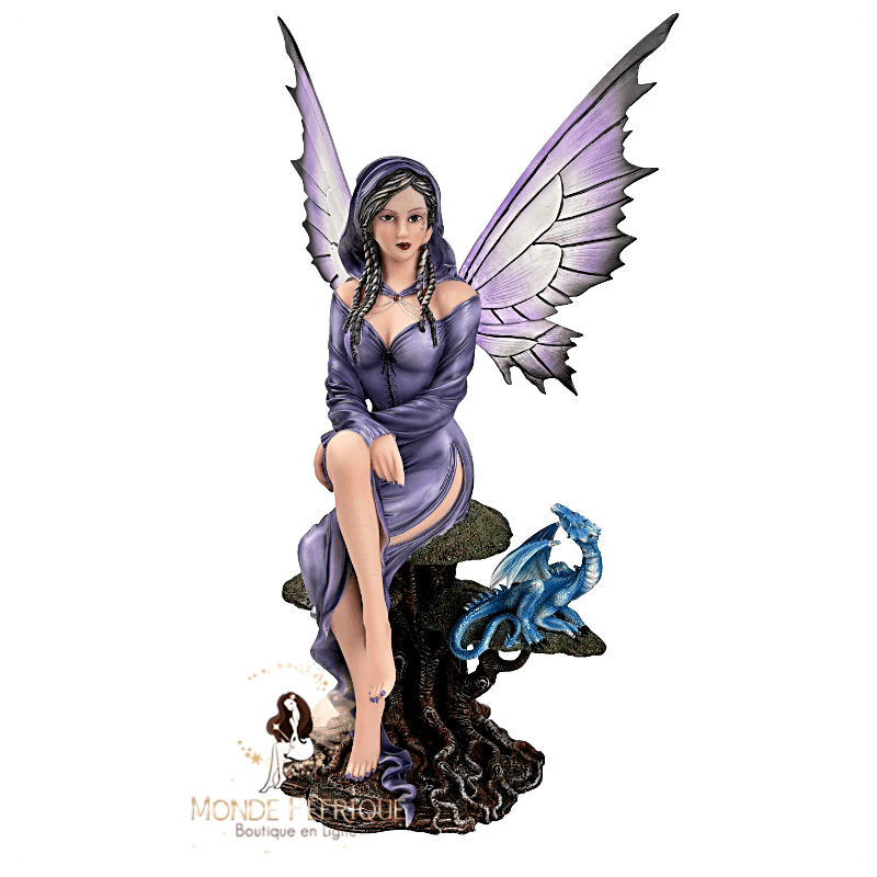 Fée violette avec dragon bleu – Statuette détaillée