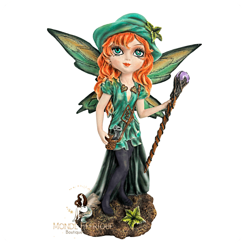 Fée verte au bâton de cristal – Figurine fantasy