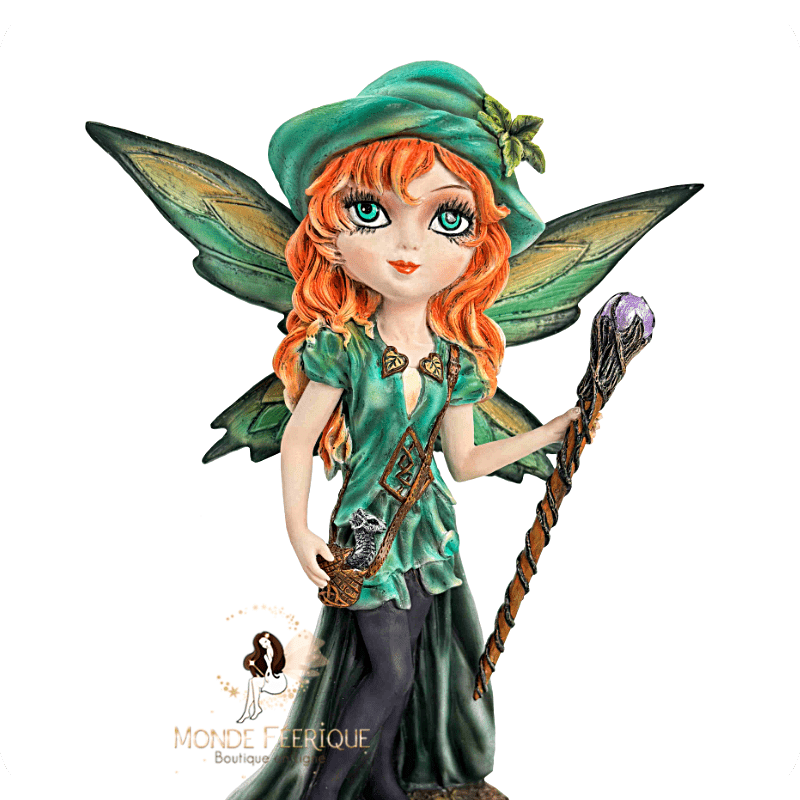 Fée verte au bâton de cristal – Figurine fantasy