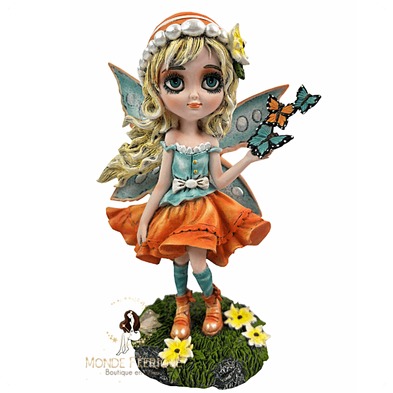 Fée orange aux papillons – Figurine fantasy