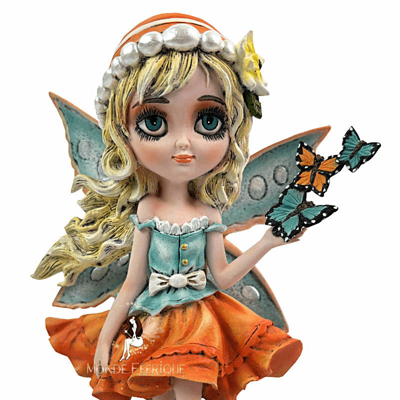 Fée orange aux papillons – Figurine fantasy