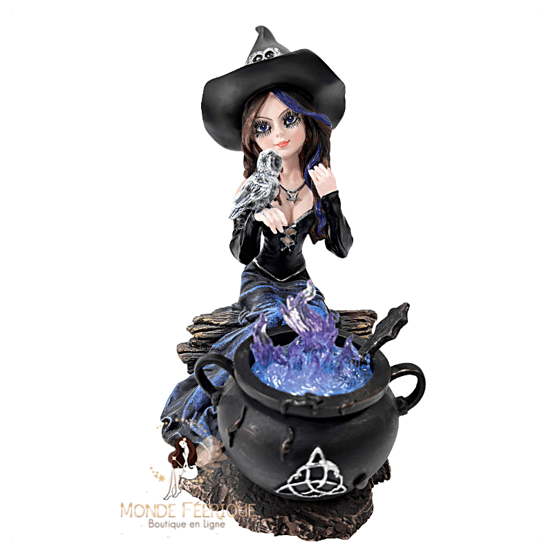 Sorcière au chaudron violet – Figurine magique LED