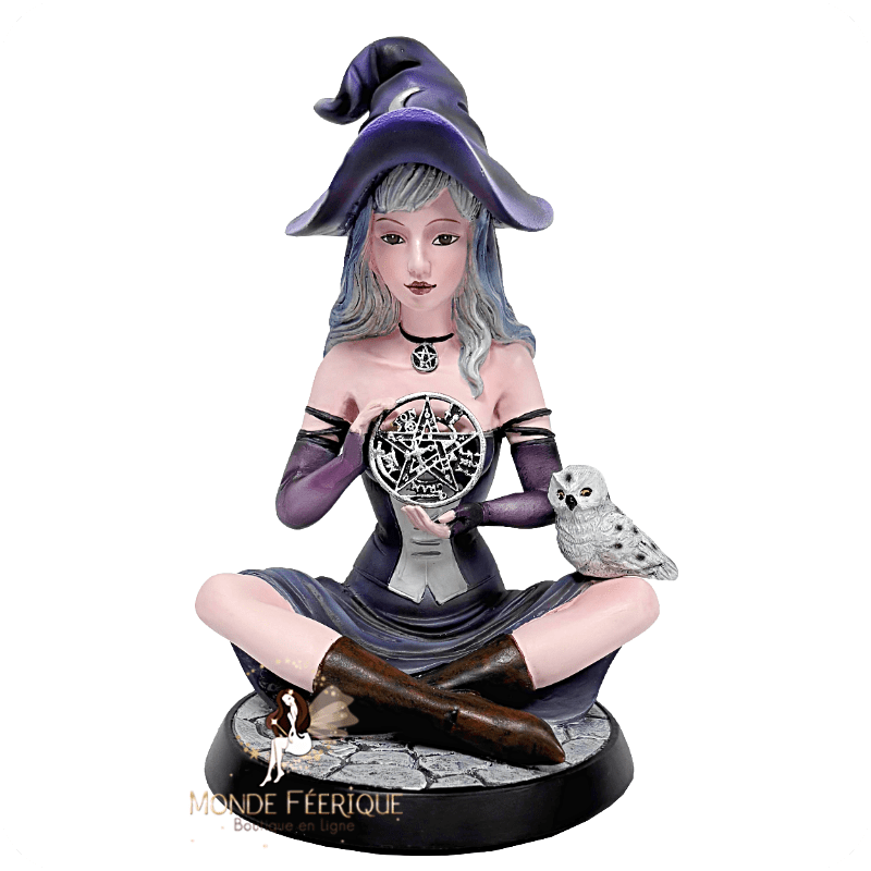 Sorcière assise au pentacle – Figurine ésotérique