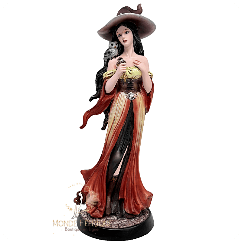 Sorcière orange et hibou doré – Figurine lumineuse
