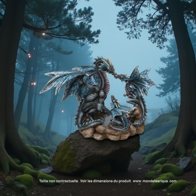 Figurine Famille de Dragons – Statuette décorative en résine 26x20 cm