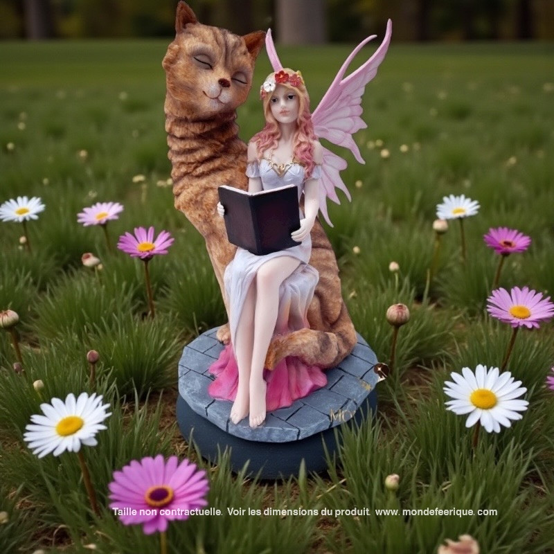 Grande fée de 30 cm avec un chat -  Figurine féérique - Acheter fées