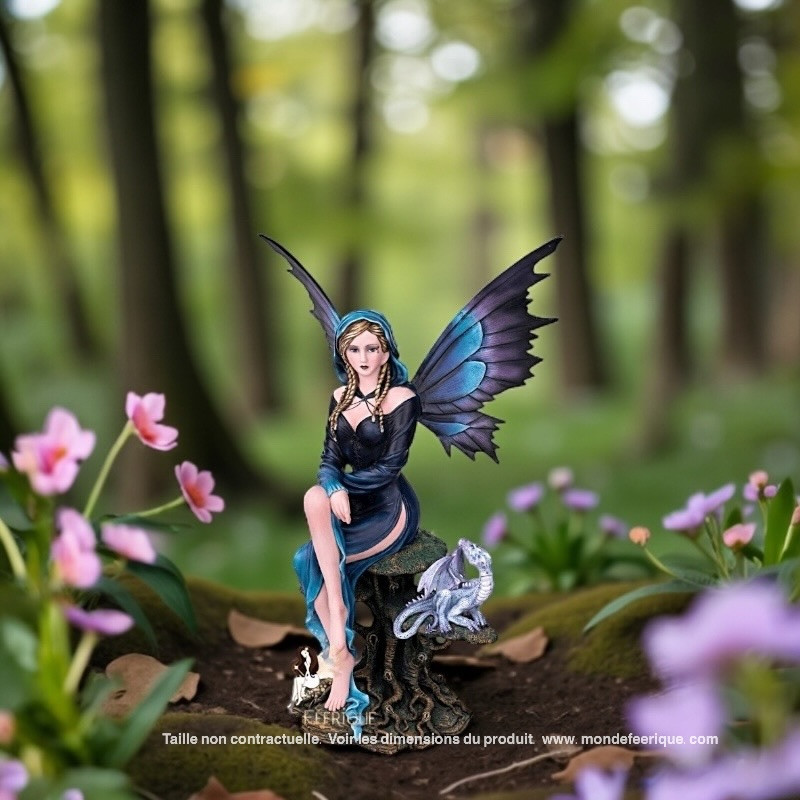 Fée bleue avec dragon argenté – Statuette fantasy