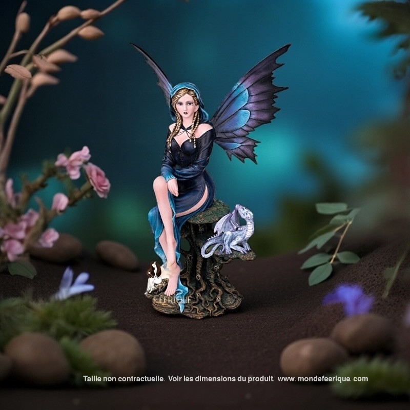 Fée bleue avec dragon argenté – Statuette fantasy