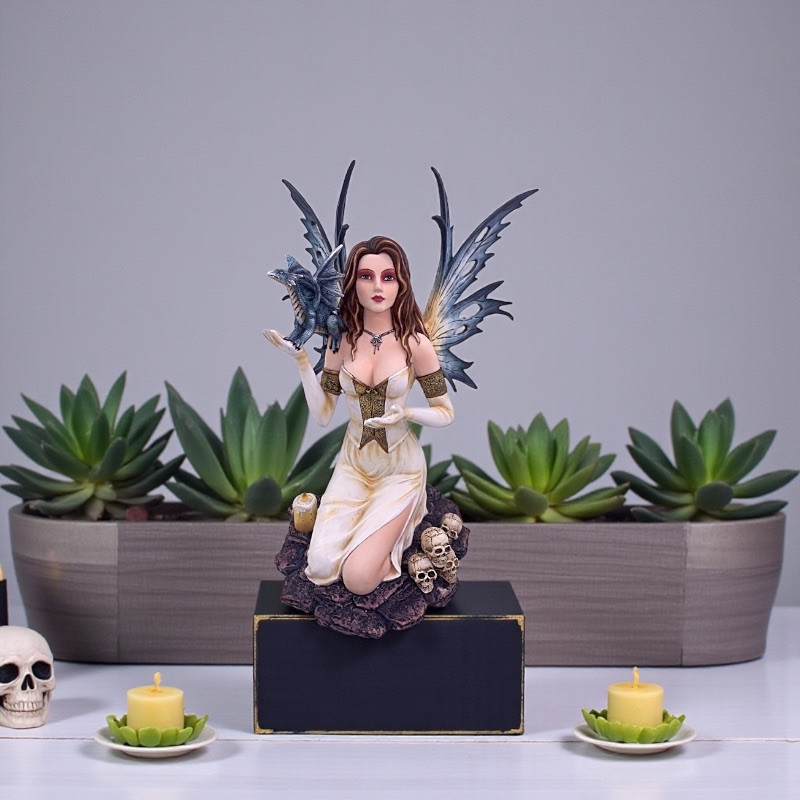 Fée avec un dragon - Décoration féérique - Fée avec dragon et tête de mort