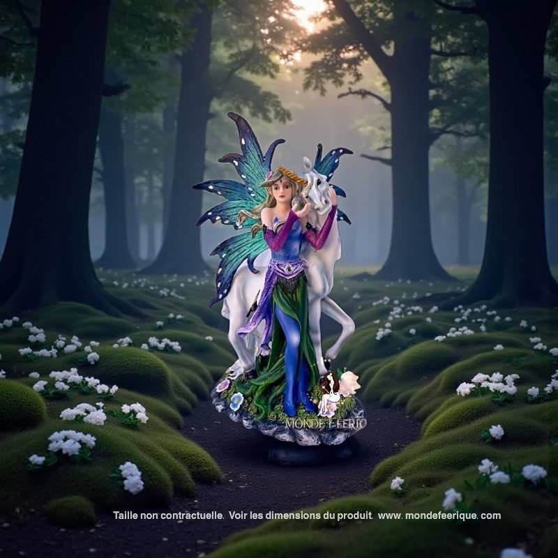Statuette de fée avec une licorne - Monde Féérique