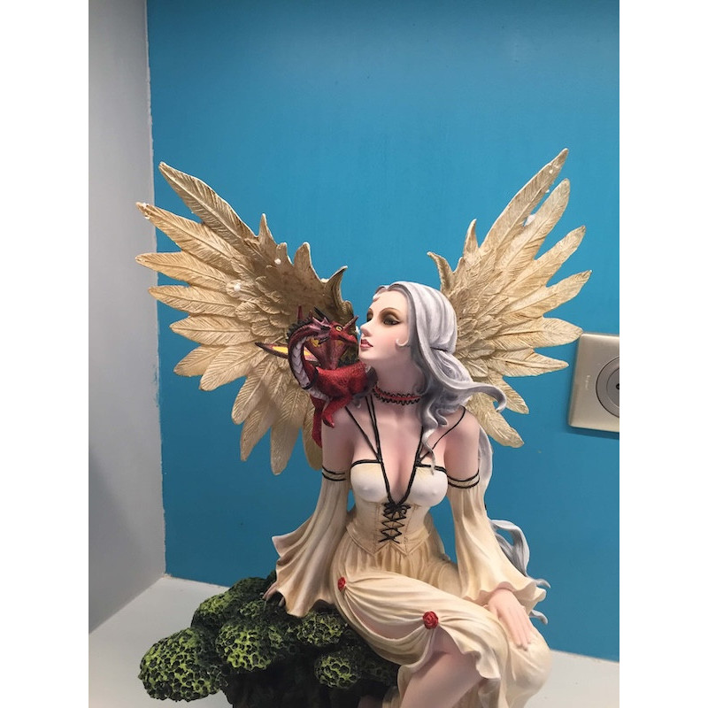 Grande statue de Fée avec un dragon rouge - Fée grande taille -  BOUTIQUE FEE