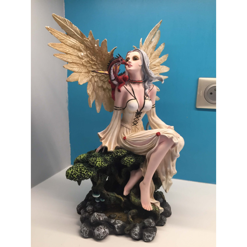 Grande statue de Fée avec un dragon rouge - Fée grande taille -  BOUTIQUE FEE