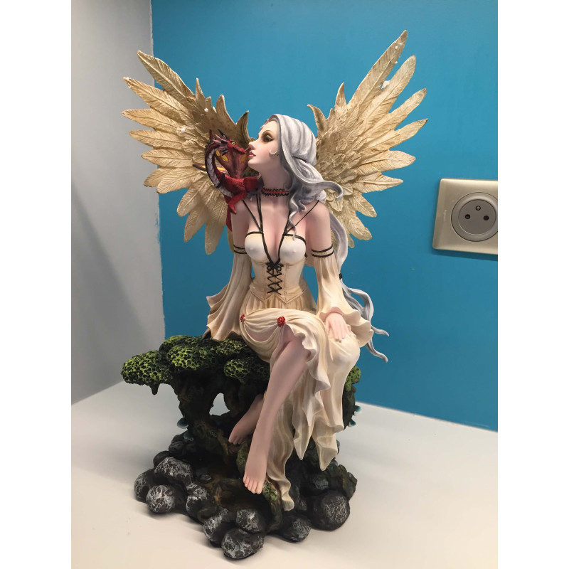 Grande statue de Fée avec un dragon rouge - Fée grande taille -  BOUTIQUE FEE