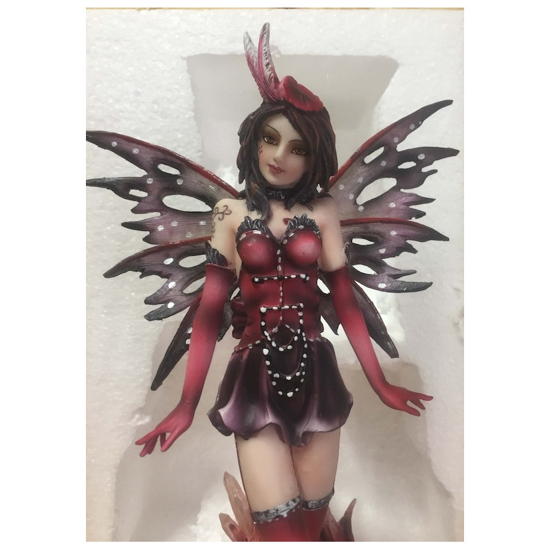 Figurine fée rouge et cristaux roses - Achat de statuettes de fée