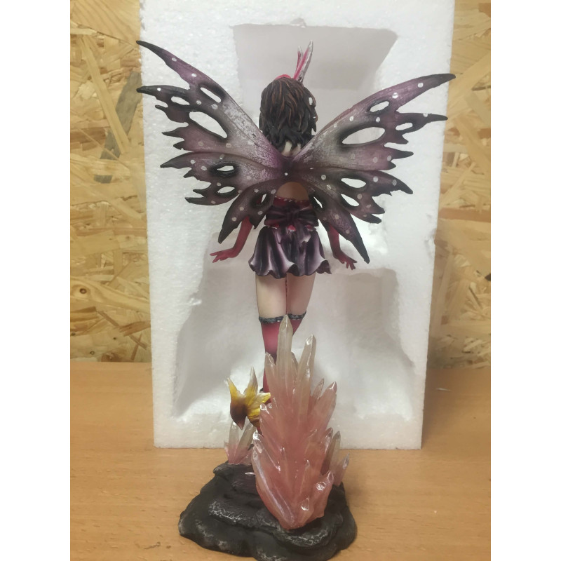 Figurine fée rouge et cristaux roses - Achat de statuettes de fée