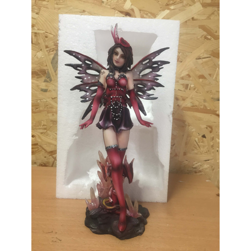 Figurine fée rouge et cristaux roses - Achat de statuettes de fée