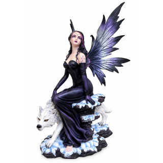 Statuette Fée du Crépuscule et loup blanc 50cm