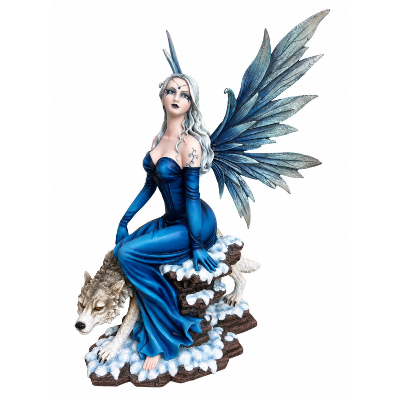 Statuette Fée Evea et son Loup des Neiges 50cm