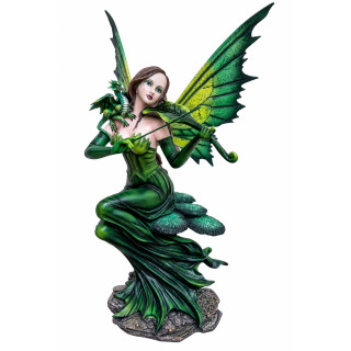 Statuette Fée et Dragon d'Émeraude 55cm