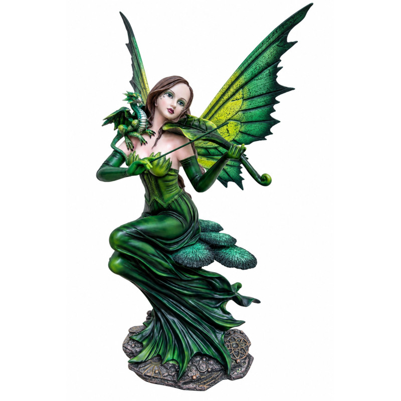 Statuette Fée et Dragon d'Émeraude 55cm