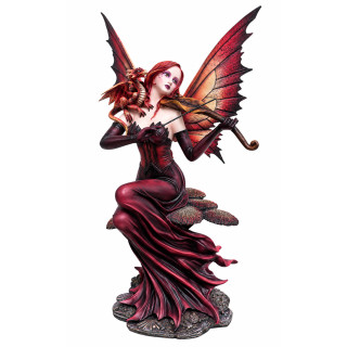 Statuette Fée Violine au Dragon Rouge 55cm