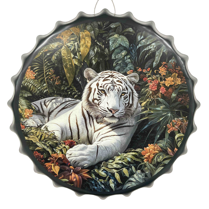 Plaque Vintage Tiger Blanc Jungle